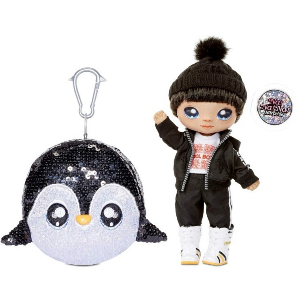 Doll with Penguin Sequin Bag - Black and White